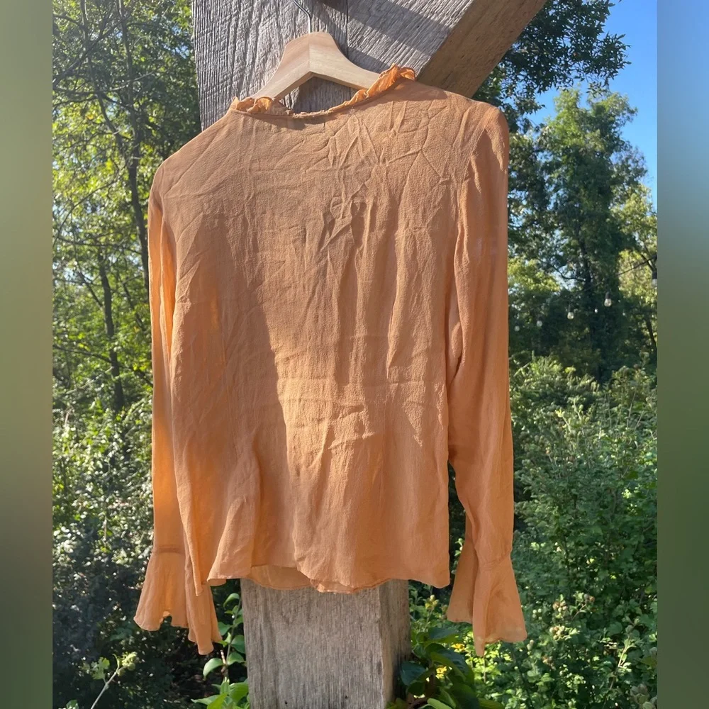Vintage Silk Long Sleeve Blouse with Ruffle Detail - Picture 6 of 6